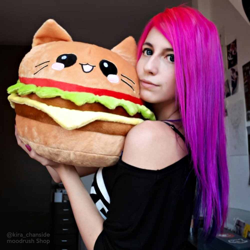 Burger Kissen Cat Katze Cute Girl Pink Hair Pillow