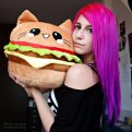 Burger Kissen Cat Katze Cute Girl Pink Hair Pillow
