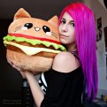 Burger Kissen Cat Katze Cute Girl Pink Hair Pillow